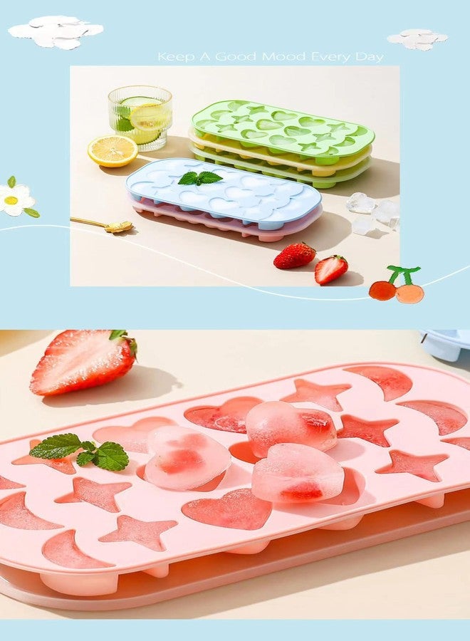 Kenbutsu Ice Cube Trays 2 Pcs, Silicone Star Moon Heart Shape ice cube molds with Lid,Multiple Shape Mini Ice cube trays, Easy-Release,BPA Free, for Cocktail, Freezer, Stackable Ice Trays - Image 3